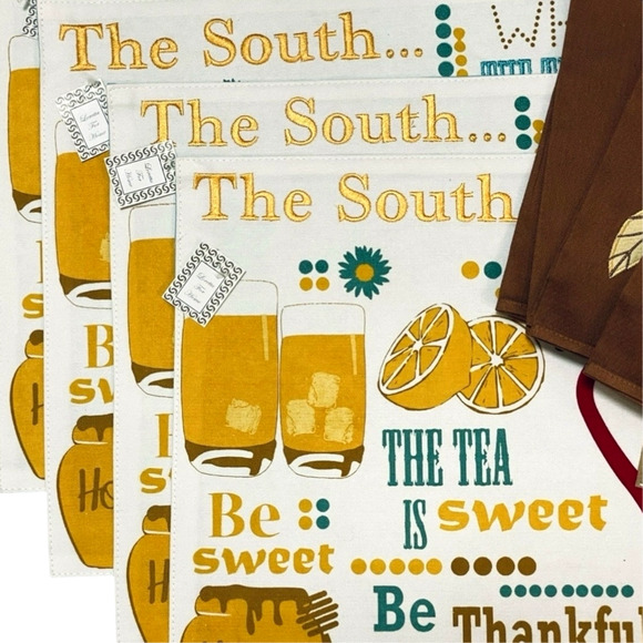 Set of 4 Placemats and Napkins Simply Southern Set SWEET TEA Lemons and Daisies - Picture 13 of 15